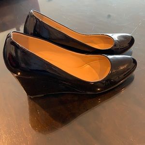 J crew black patent wedge heels